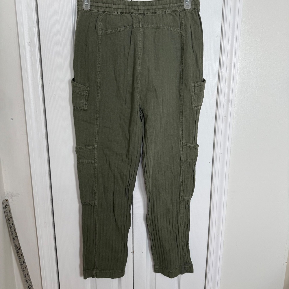 Free People Feel Good Linen Cargo Joggers XS Green Utility Gorpcore Boho Pants - Picture 6 of 11